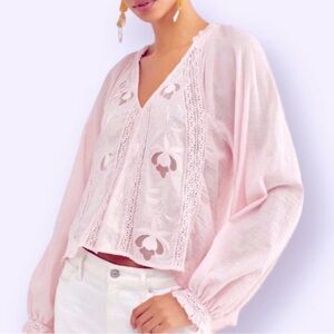 Free People Women's Sivan Lace Embroiderd Pink Blouse S  Lilac Clouds